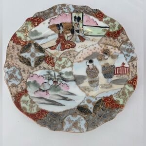 Vintage satsuma style Japanese Moriage three scene plate